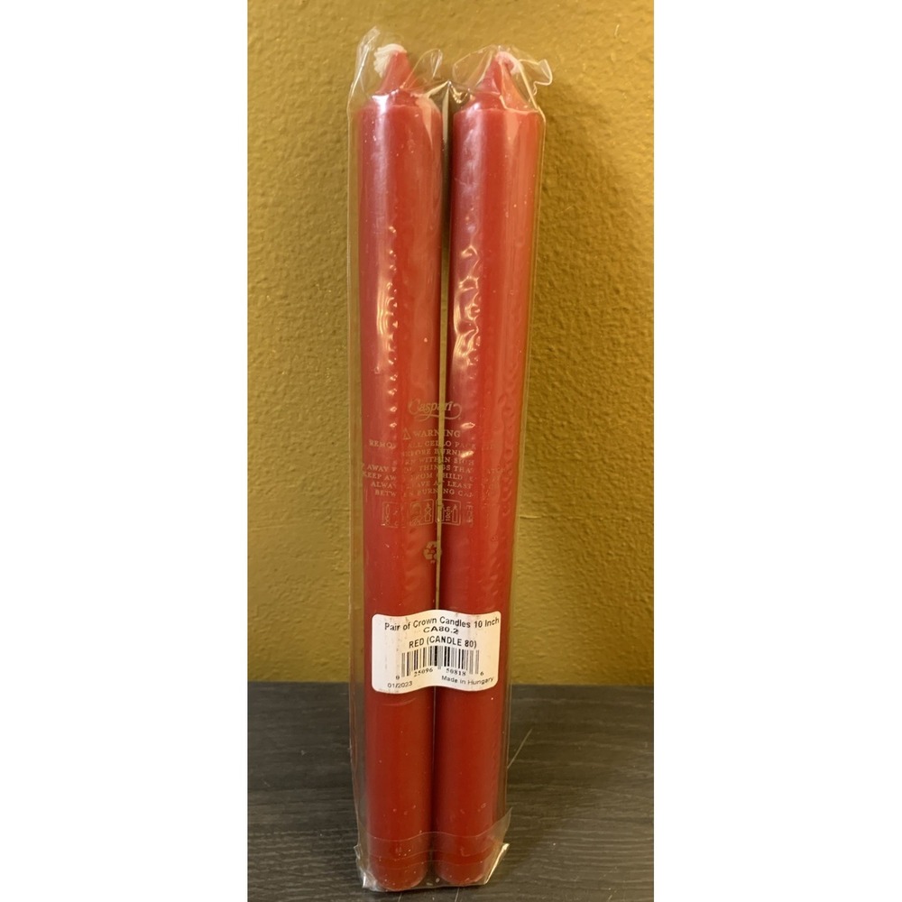 Caspari 10" Crown Straight Taper Candles, Red- Set of 2 - Picture 3 of 6